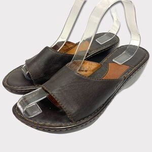 Born Brown Platform Sandal Leather Block Heel Slides